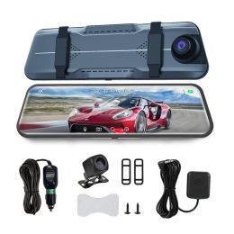 4K + 1080P Dual 10" Dash Cam Mirror GPS WiFi Voice Control Car Rear View Backup