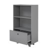 Wooden Storage Bookcase with Drawer and 2 Open Shelves; Storage Cabinet Organizer; Gray