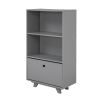 Wooden Storage Bookcase with Drawer and 2 Open Shelves; Storage Cabinet Organizer; Gray