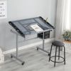 Adjustable Art Drawing Desk Craft Station Drafting with 2 Non-woven fabric Slide Drawers and 4 Wheels