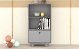 Wooden Storage Bookcase with Drawer and 2 Open Shelves; Storage Cabinet Organizer; Gray