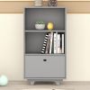 Wooden Storage Bookcase with Drawer and 2 Open Shelves; Storage Cabinet Organizer; Gray