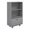 Wooden Storage Bookcase with Drawer and 2 Open Shelves; Storage Cabinet Organizer; Gray