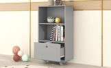 Wooden Storage Bookcase with Drawer and 2 Open Shelves; Storage Cabinet Organizer; Gray