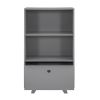 Wooden Storage Bookcase with Drawer and 2 Open Shelves; Storage Cabinet Organizer; Gray