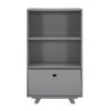 Wooden Storage Bookcase with Drawer and 2 Open Shelves; Storage Cabinet Organizer; Gray