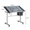 Adjustable Art Drawing Desk Craft Station Drafting with 2 Non-woven fabric Slide Drawers and 4 Wheels