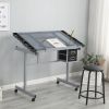 Adjustable Art Drawing Desk Craft Station Drafting with 2 Non-woven fabric Slide Drawers and 4 Wheels