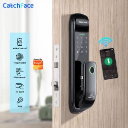 Electronic Fingerprint Biometric Frosted Panel Digital Smart Door Lock WiFi TUYA or TTLock APP Password IC Card Security (Ships From: China, Color: TUYA ( wifi ))