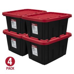 Snap Lid Plastic Storage Bins; Black Base/Red Lid; Set of 3 (Material: plastic, size: 12 gallons)