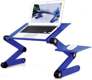 Adjustable Laptop Desk;  RAINBEAN Laptop Stand for Bed Portable Lap Desk Foldable Table Workstation Notebook Riser with Mouse Pad;  Ergonomic Computer (Color: blue double fan)